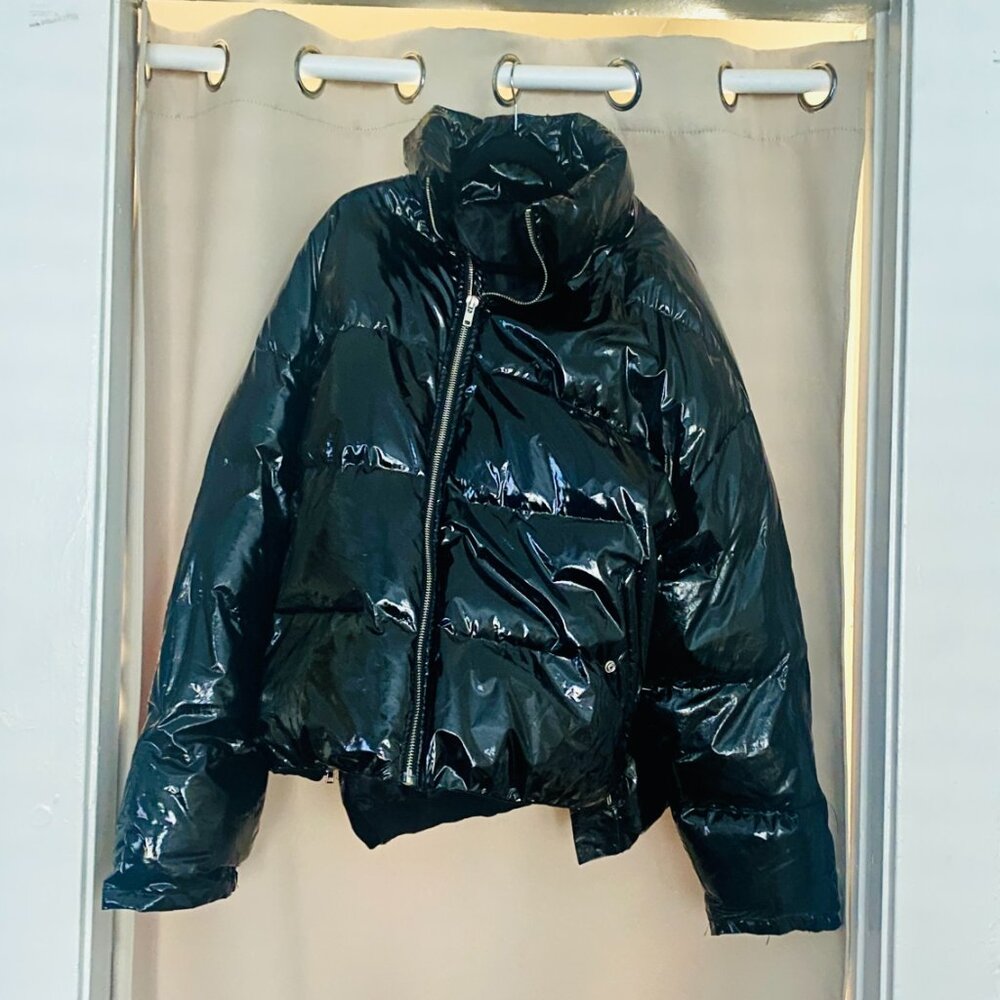 Absence of Colour Patent Leather Puffy Jacket - AOC